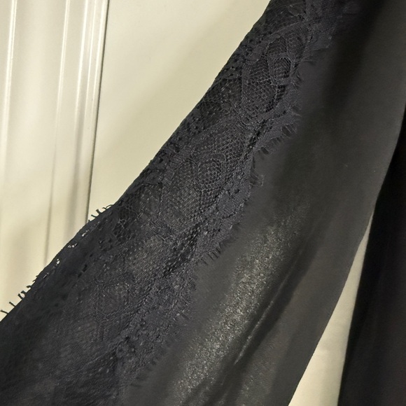 Anthropologie Black Lace Trim Tie Blouse Witchy Whimsy Victorian XS - Picture 8 of 12